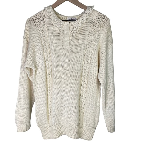 Vintage Shapely Knits Women’s Lace Collared Grandma Sweater - Picture 1 of 4